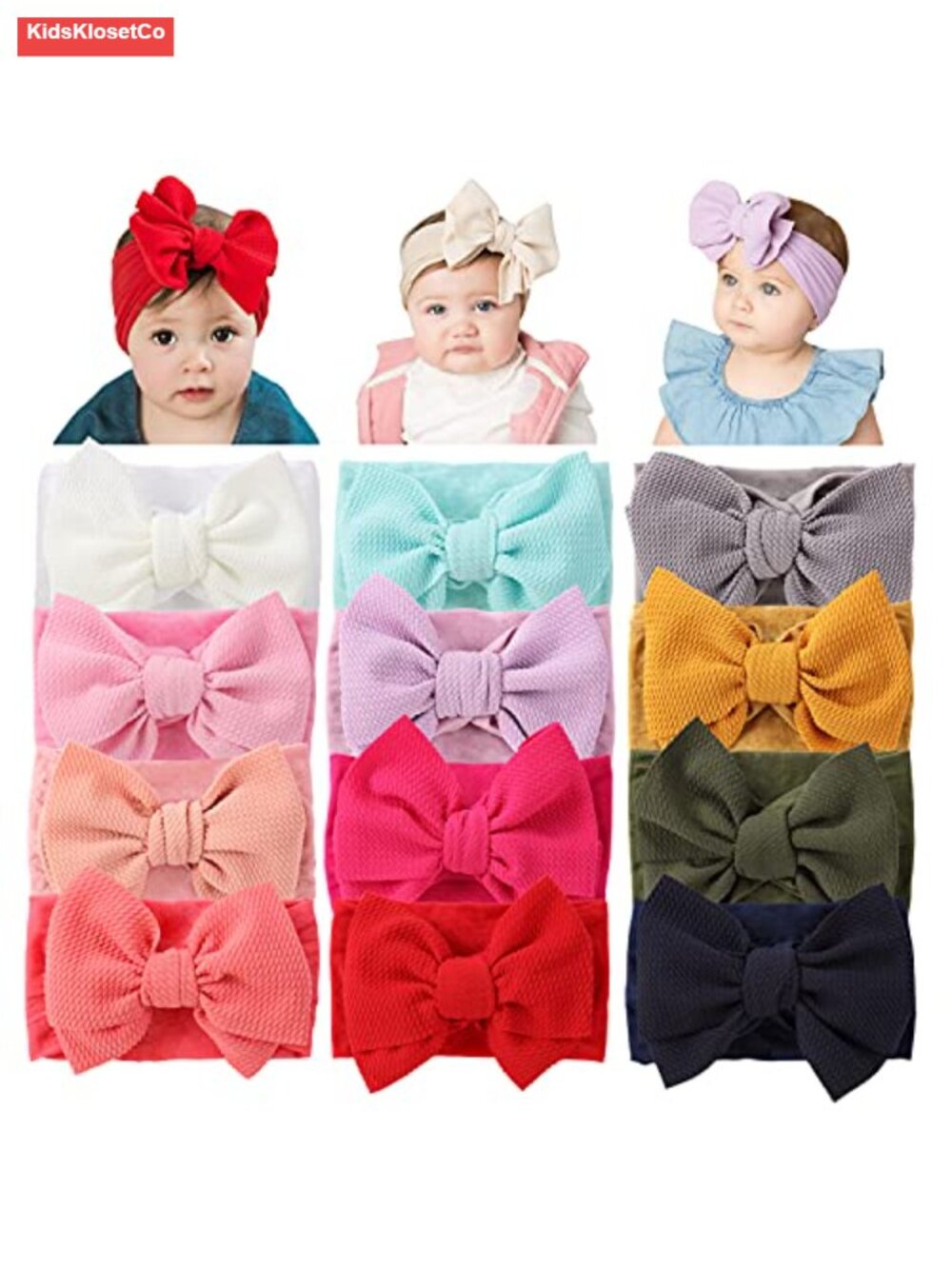 12 Pack Oversized Stretchy Nylon Baby Hair Bows Big Knot Headwraps